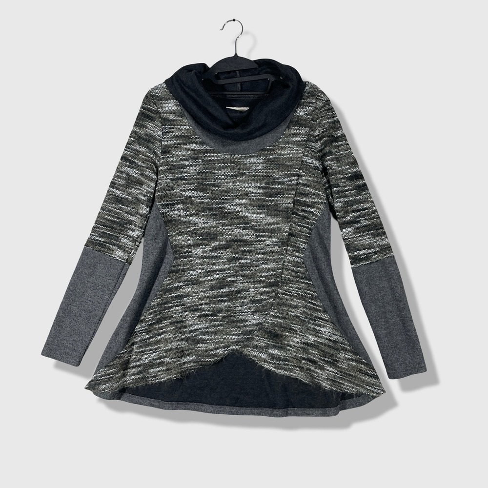 A'reve Cowl Neck Tunic Sweater Womens Small Gray Mixed Media Boho Outdoor